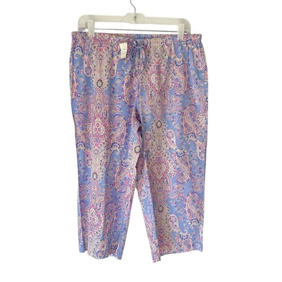Lauren Ralph Lauren NWTs Blue Pink Capri Cotton Pajama Set Petite Large PL - Picture 6 of 10